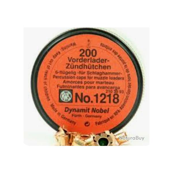 50 Amorces RWS 1218 � 6 ailettes pour  fusil Poudre noire vendu en sachet.