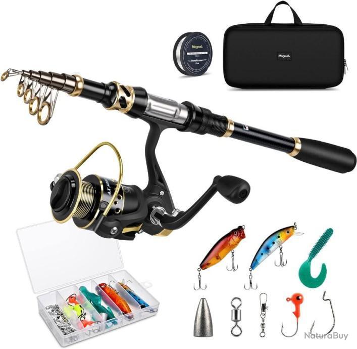 Kit Pêche Enfants 2 Cannes Télescopiques 180cm – Avec Moulinet, Leurres Et Sac – Initiation