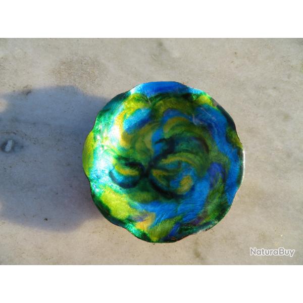 Ancien Vide poche/Coupelle en �maux sur cuivre sign� "R BLANCHE � LIMOGES"- FRANCE (Vers 1960)