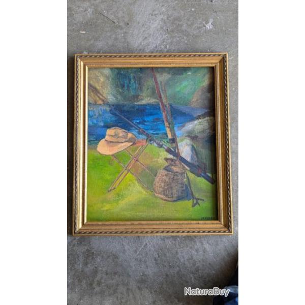 Tableau huile Sur toile nature morte la place du p�cheur � la ligne