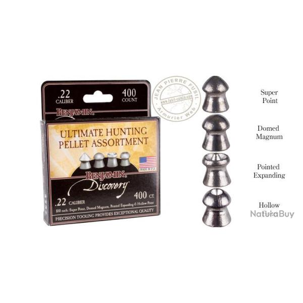 Lot de 4 x 100 plombs CROSMAN 5,5 mm - Ultimate Hunting Assortment