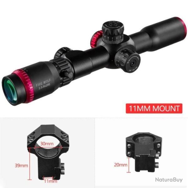 Lunette 2.5-8X28 QZ FFP Colliers Rail 11mm *Ench�re* R�ticule RougeVert Tactique Affut FireWolf