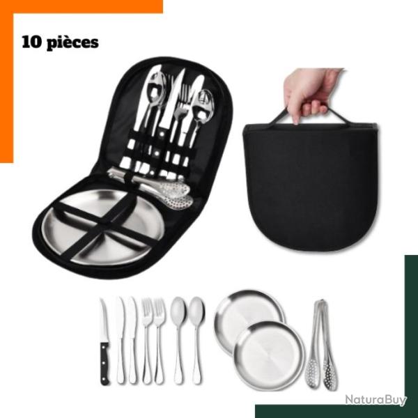 Kit de 10 pi�ces couverts de camping en acier Inoxydable - Garantie 2 ans - Livraison rapide