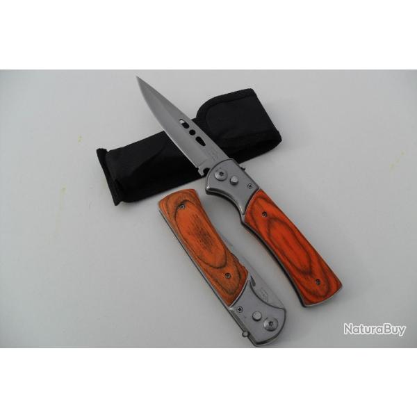 Grand Couteau Automatique Lame Acier 10 Cm Manche Bois 13Cm Chasse P�che Bivouac Outdoor