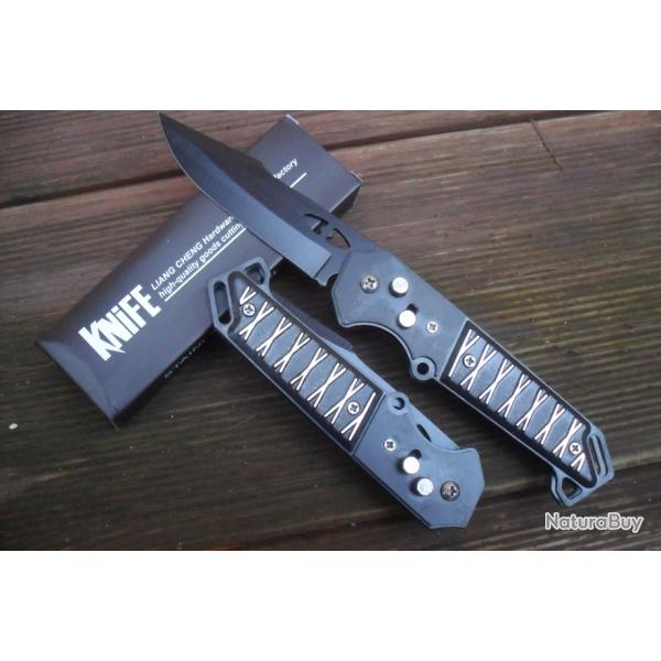 Couteau Automatique Lame Acier 9 Cm Manche R�sine 12,5 Cm Grav� Chasse P�che Bivouac