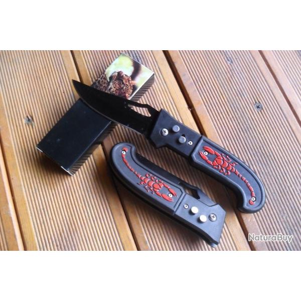 Couteau Automatique Lame Acier 9 Cm Manche R�sine Grav� 11,5 Cm Outdoor