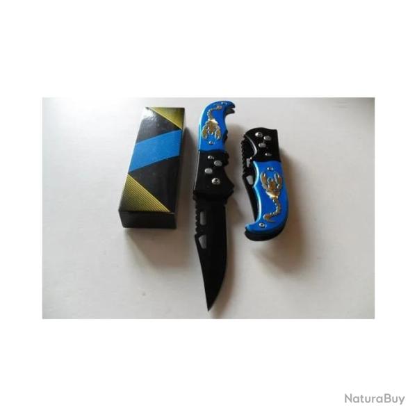 Couteau Automatique Lame Acier 9 Cm Manche Alu 11,5 Cm Chasse P�che Bivouac