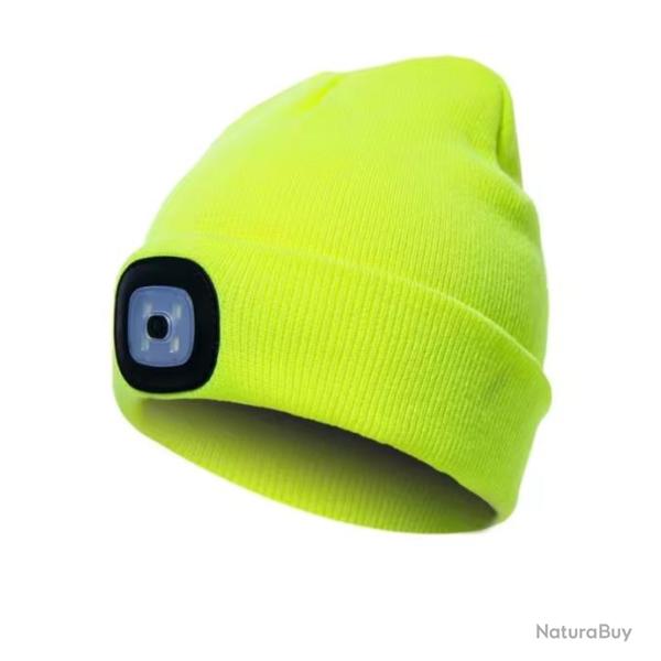 Bonnet Chaud � LED Rechargeable Lampe Frontale Unisexe Id�al V�lo et Randonn�e Jaune Fluo