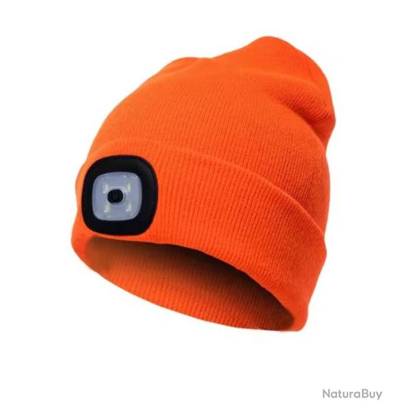 Bonnet Chaud � LED Rechargeable Lampe Frontale Unisexe Id�al V�lo et Randonn�e Orange