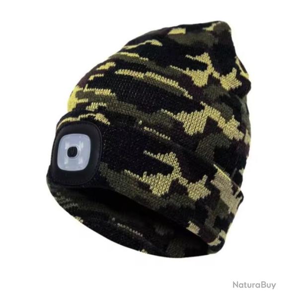 Bonnet Chaud � LED Rechargeable Lampe Frontale Unisexe Id�al V�lo et Randonn�e Camouflage