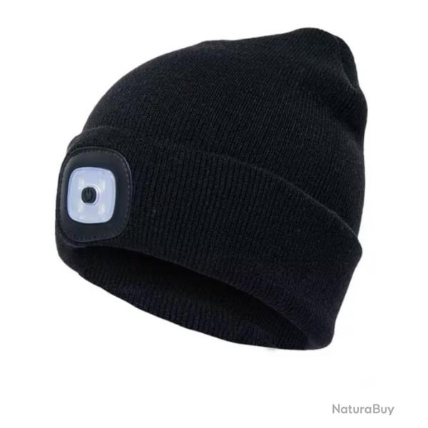 Bonnet Chaud � LED Rechargeable Lampe Frontale Unisexe Id�al V�lo et Randonn�e Noir
