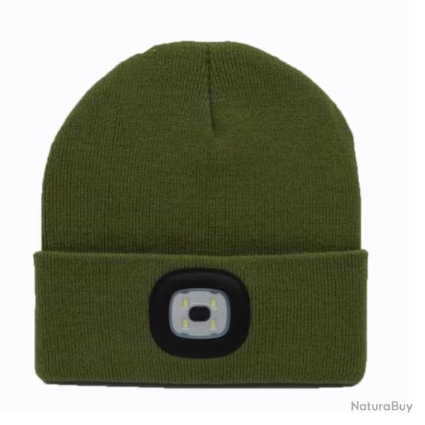 Bonnet Chaud � LED Rechargeable Lampe Frontale Unisexe Id�al V�lo et Randonn�e Vert Militaire