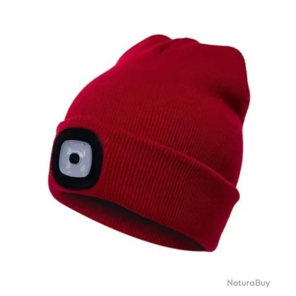 Bonnet Chaud � LED Rechargeable Lampe Frontale Unisexe Id�al V�lo et Randonn�e Rouge