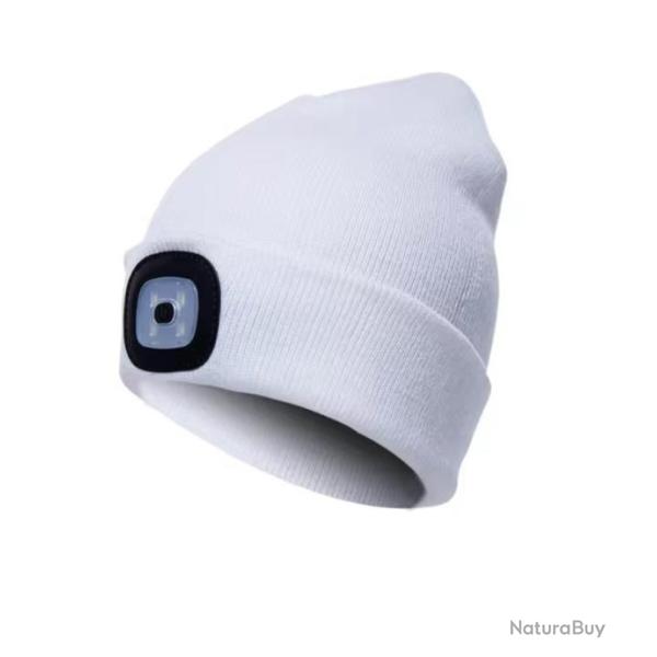 Bonnet Chaud � LED Rechargeable Lampe Frontale Unisexe Id�al V�lo et Randonn�e Blanc