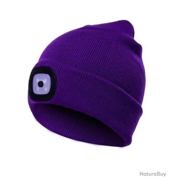 Bonnet Chaud � LED Rechargeable Lampe Frontale Unisexe Id�al V�lo et Randonn�e Violet
