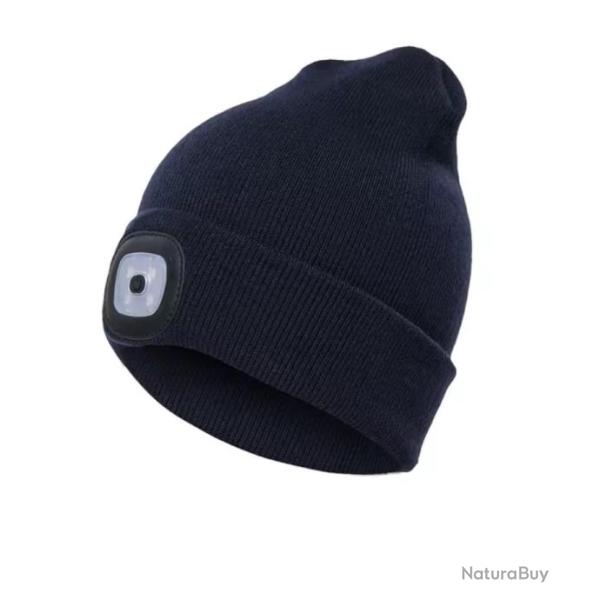 Bonnet Chaud � LED Rechargeable Lampe Frontale Unisexe Id�al V�lo et Randonn�e Bleu marine