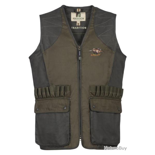 Gilet chasse tradition brode KAKI PERCUSSION