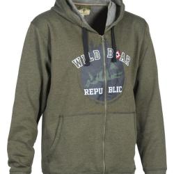 Sweatshirt avec zip a capuche wild boar republic Kaki