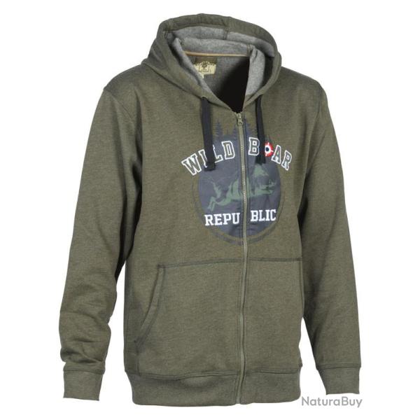 Sweatshirt avec zip a capuche wild boar republic Kaki