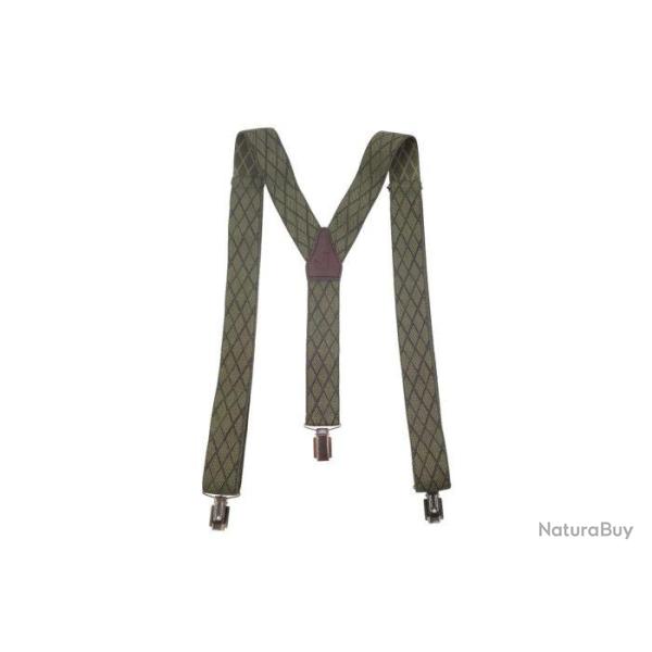 Bretelles sangle �lastique motif losanges verte januel, 3 pinces bronze, dos cui