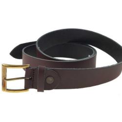 Ceinture cuir marron januel, boucle bronze, 120x3,5cm, 7 trous, r&eacute;glable en long