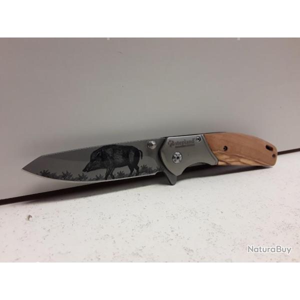 COUTEAU PLIANT BOIS STEPLAND MOTIF SANGLIER