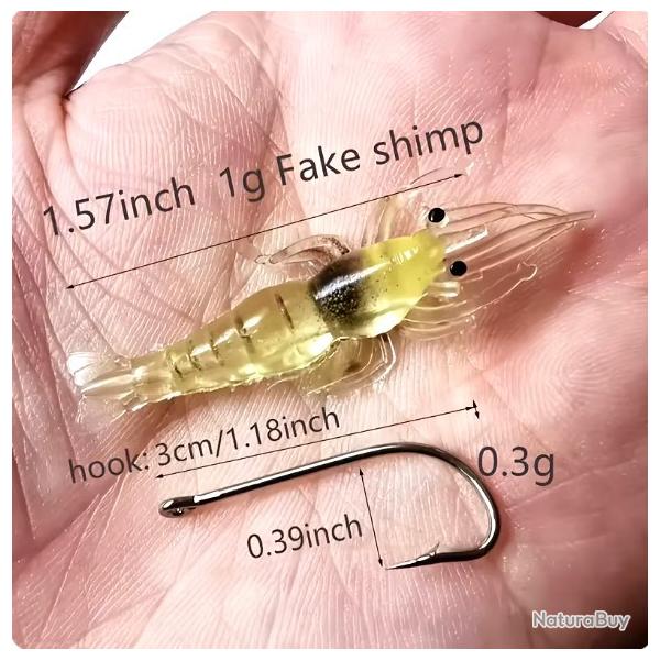 Leurres Souples Shriajbait Crochet Pointu App�ts P�che Eau Douce Sal�e 10 Pi�ces Crevettes Silicone