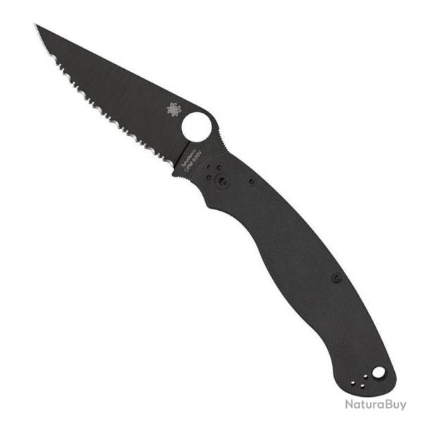 Couteau "Military 2" S30V / G10 noir, Finition DLC noir, Tranchant dentel� [Spyderco]