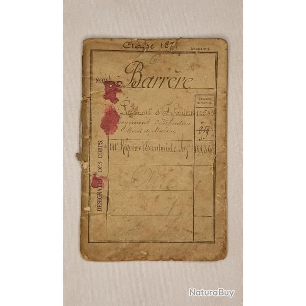 Livret militaire soldat Fran�ais classe 1871 Mont de MARSAN