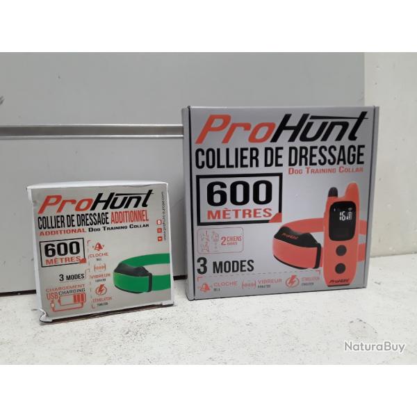 COLLIER+TELECOMMABDE PROHUNT 600M CLOCHE/VIBREUR/STIMULATION + COLLIER SUPPL�MENTAIRE