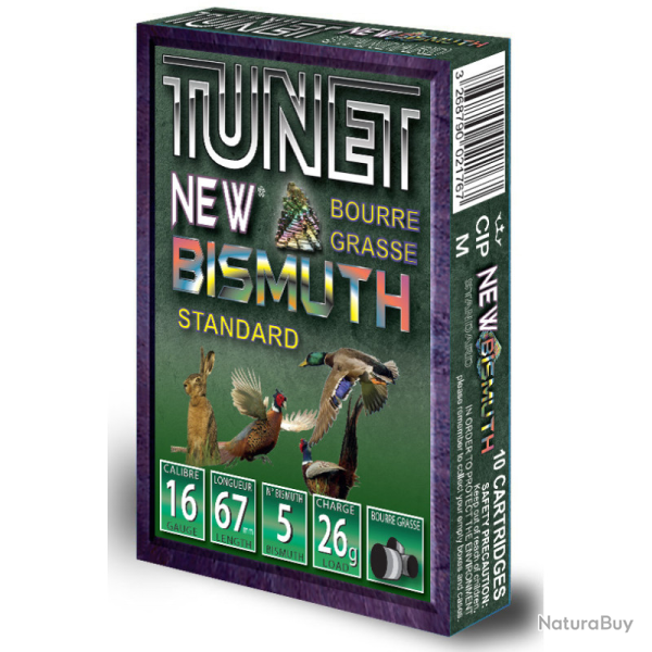Cartouches de chasse Tunet Bismuth STD - BG - Cal. 16/67 - Par 1 / 5