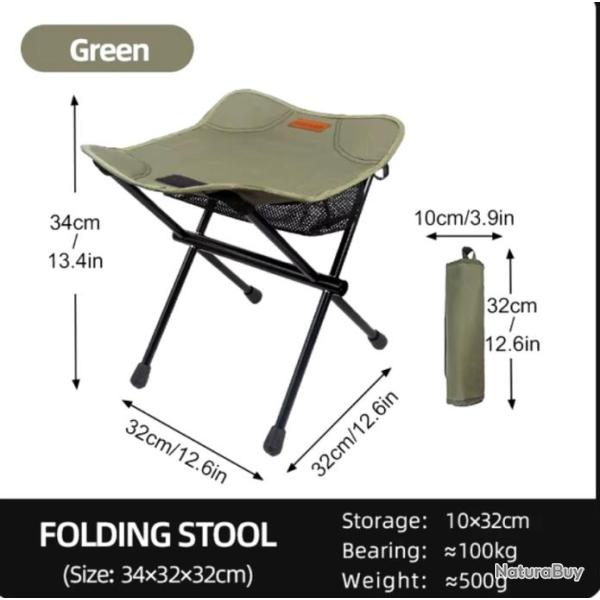 Mini Chaise Pliante Portable Ultral�g�re Pour P�che Camping Chasse Vert