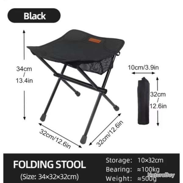 Mini Chaise Pliante Portable Ultral�g�re Pour P�che Camping Chasse Noir