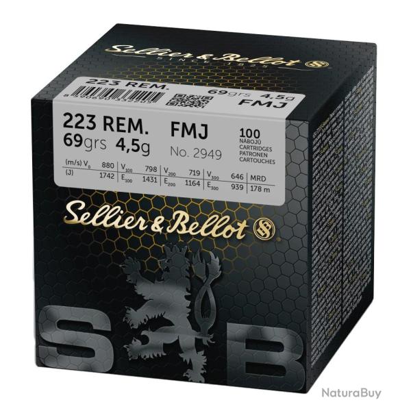 BOITE DE 100 CARTOUCHES SELLIER BELLOT CAL.223REM FMJ 69GRS - CATEGORIE B