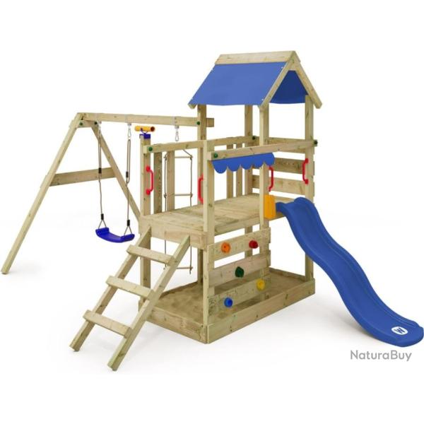 Portique Jeux Enfant Cabane Balan�oire Escalade Echelle Toboggan en Bois Jardin