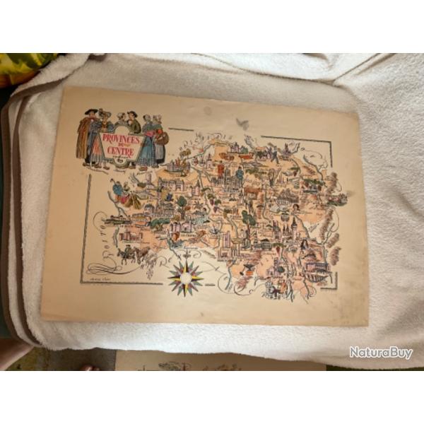 Carte ancienne illustr�e ��Province du Centre�� Jacques LIOZU 1951