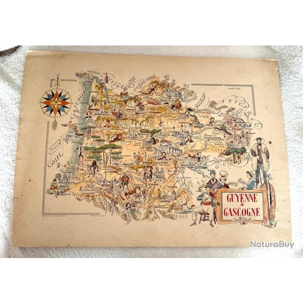 Ancienne carte illustr�e ��Guyenne et Gascogne�� Jacques LIOZU 1951