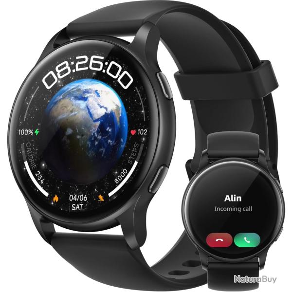 Montre Connect�e Bluetooth Ecran 1,27" Fr�quence Cardiaque 100 Modes Sport �tanche IP67 NOIR