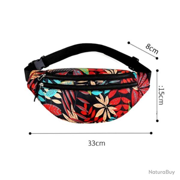Sac Banane Multipoches Nylon Imprim� Florale Femme Imperm�able D�contract�