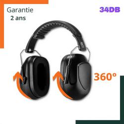 Casque anti bruit SNR 34dB, bandeau en simili cuir, poids l&eacute;ger