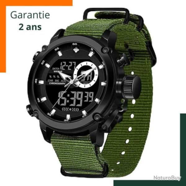 Montre militaire performante avec bo�tier en r�sine, bracelet en acier et autonomie exceptionnelle