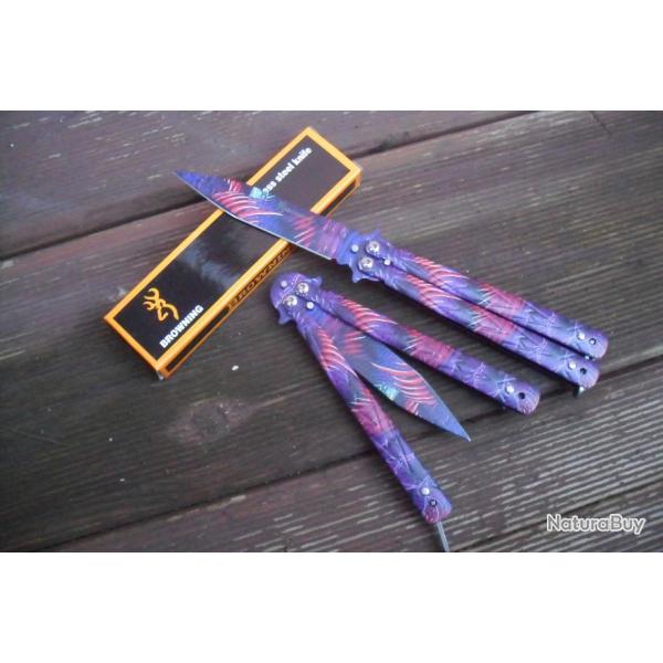 Couteau Papillon Balisong Color� 22,5 Cm Lame Acier Sport Combat