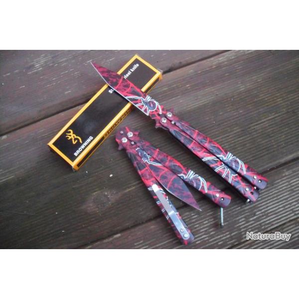 Couteau Papillon Balisong Spider Man 22,5 Cm Lame Acier Color� Sport Combat