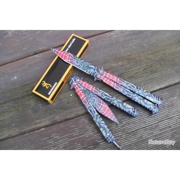 Couteau Papillon Balisong Spider Man 22 Cm Lame Acier Color� Sport Combat