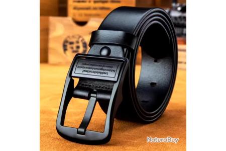 Ceinture Cuir Vachette Noire – Boucle En Alliage Métallique – Taille 105 Cm, Largeur 3,8 Cm – Luxe Unisexe