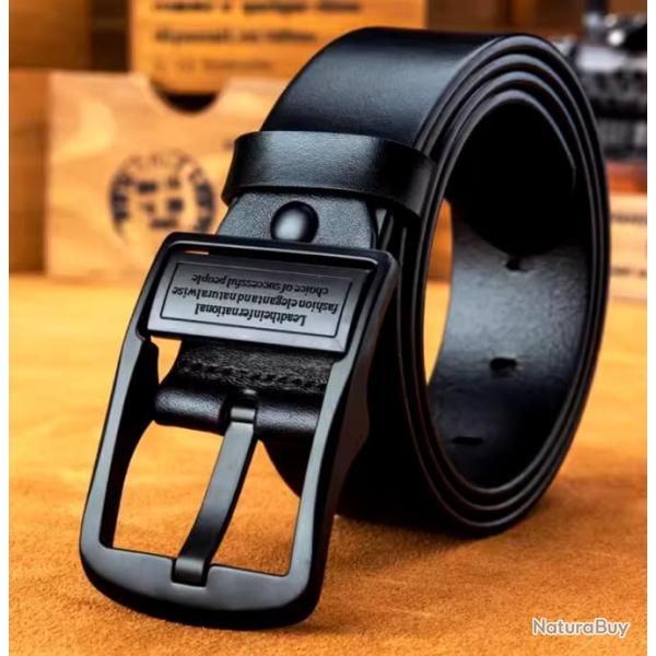 Ceinture en cuir de vachette Broche en alliage m�tallique Luxe 105 � 125 cm Noir