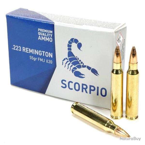Munitions STV SCORPIO calibre 223 Rem FMJ 55gr - 3.6g x20
