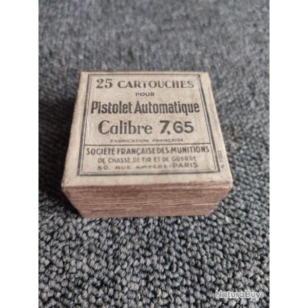 Splendide bote socit Franaise d'origine vide en carton pour cartouches pistolet automatique 7,65