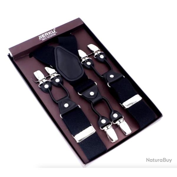 Bretelles Homme avec 6 Clips - �lastique en Forme Y Ajustable Noir