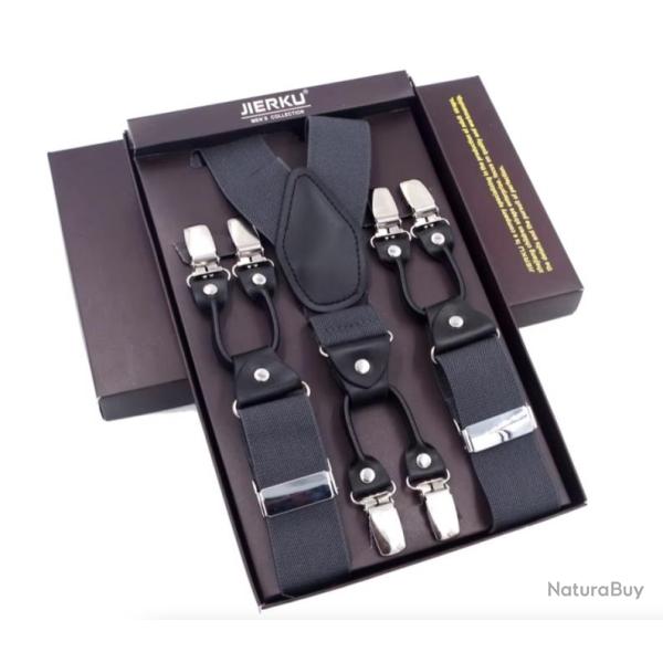 Bretelles Homme avec 6 Clips - �lastique en Forme Y Ajustable Gris